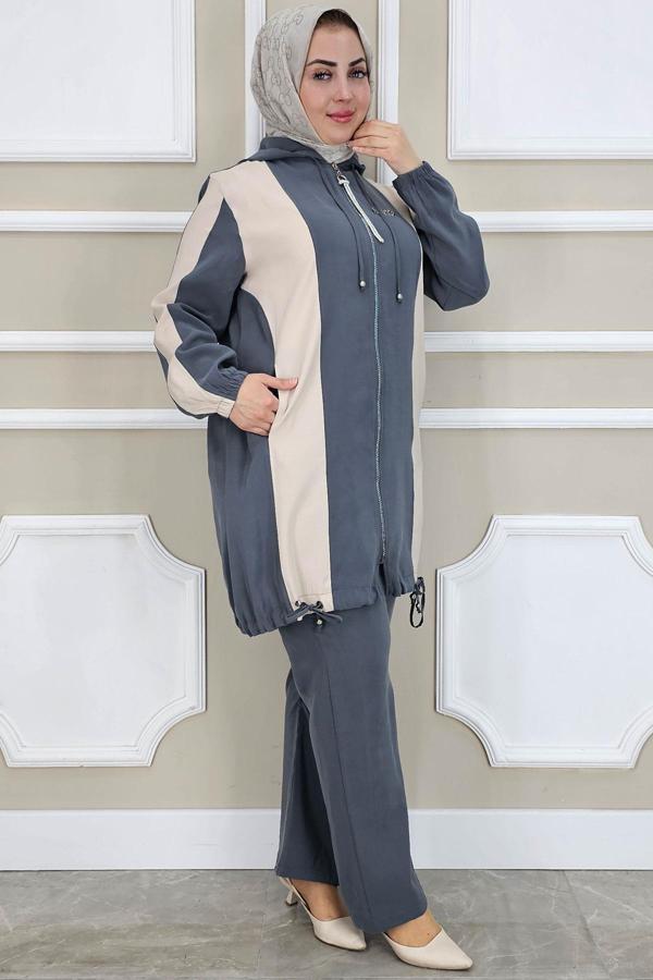 KADIN DİKME DETAYLI KAPÜŞONLU TESETTÜR TAKIM - Image 1