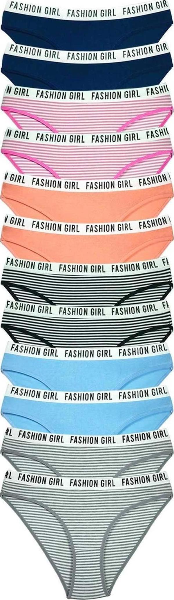 12 Adet Beli Yazılı Lastik Pamuk Kadın Külot - Image 1