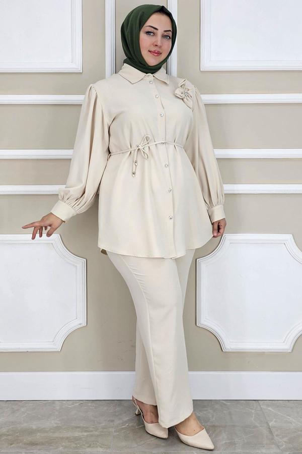 KADIN ÇİÇEK BROŞ DETAYLI TESETTÜR TAKIM - Image 1