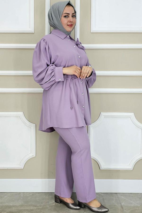 KADIN ÇİÇEK BROŞ DETAYLI TESETTÜR TAKIM - Image 1