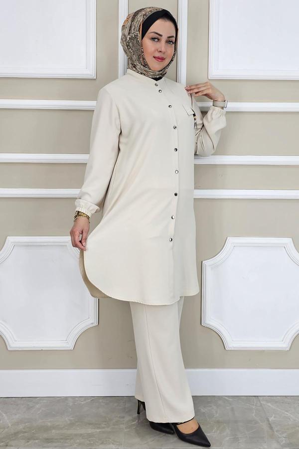 KADIN SALLANTI AKSESUARLI HAKİM YAKA TESETTÜR TAKIM - Image 1