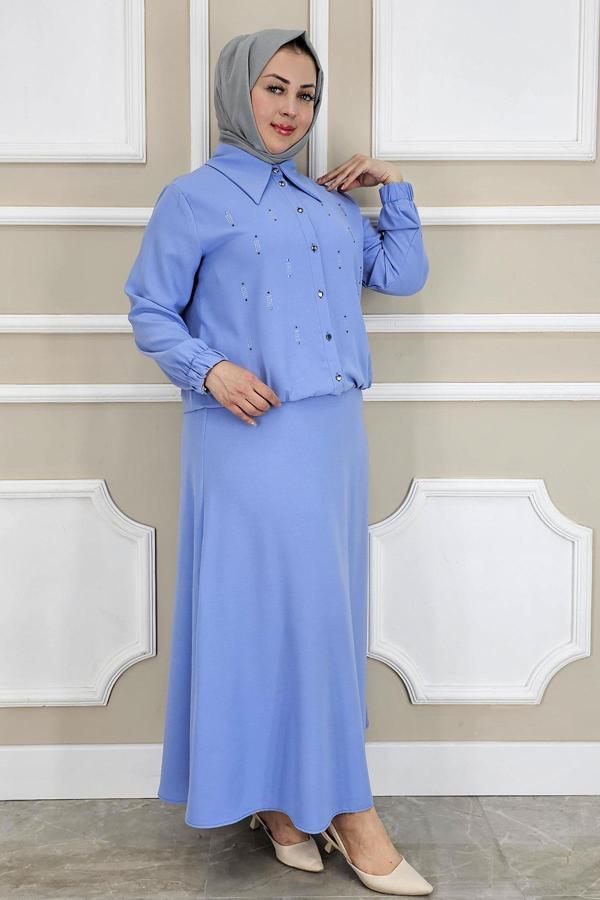 KADIN TAŞ DETAYLI GÖMLEK ETEK TESETTÜR TAKIM - Image 1