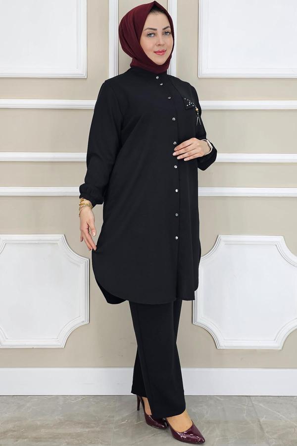 KADIN SALLANTI AKSESUARLI HAKİM YAKA TESETTÜR TAKIM - Image 1