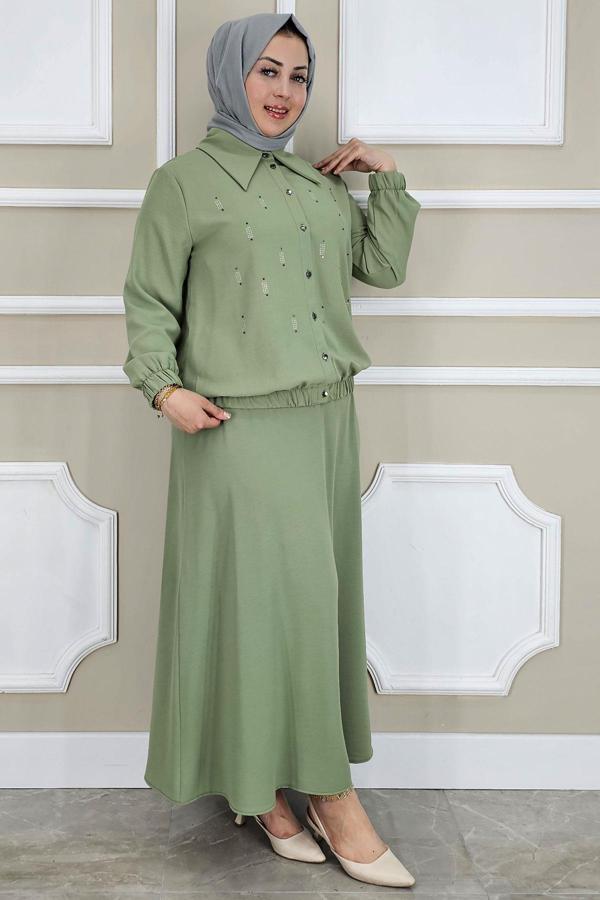 KADIN TAŞ DETAYLI GÖMLEK ETEK TESETTÜR TAKIM - Image 1