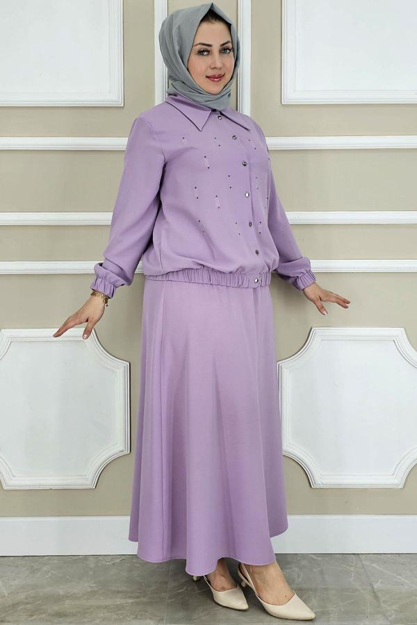 KADIN TAŞ DETAYLI GÖMLEK ETEK TESETTÜR TAKIM - Image 1