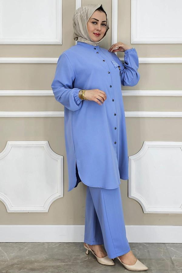 KADIN SALLANTI AKSESUARLI HAKİM YAKA TESETTÜR TAKIM - Image 1