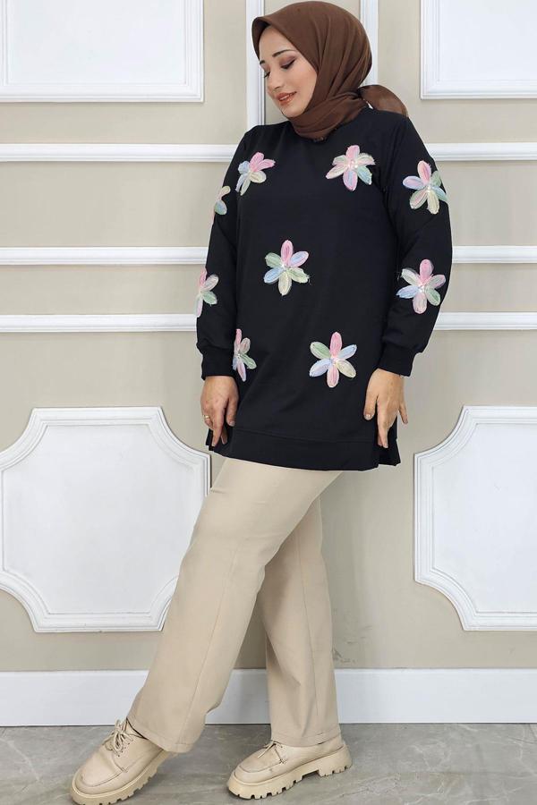 KADIN DİKME ÇİÇEK AKSESUARLI TESETTÜR TUNİK - Image 1