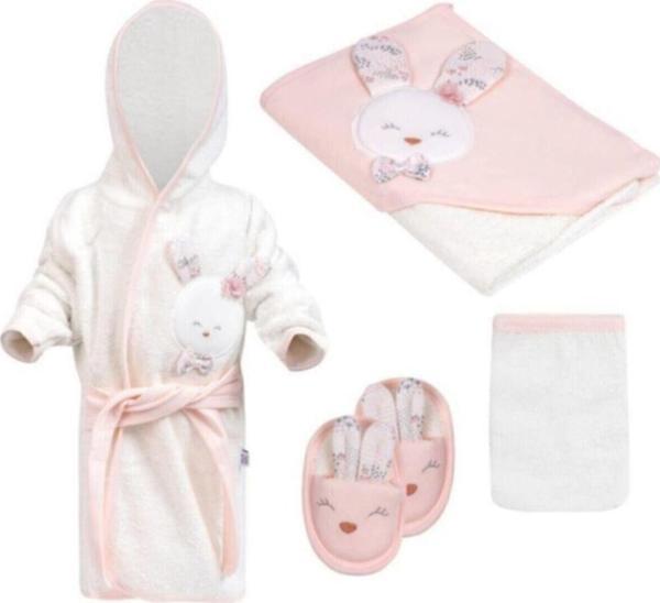 Gaye Bebe Kız Bebek Havlu Bornoz Seti 826 Somon - Bebek Hediyesi - Image 1