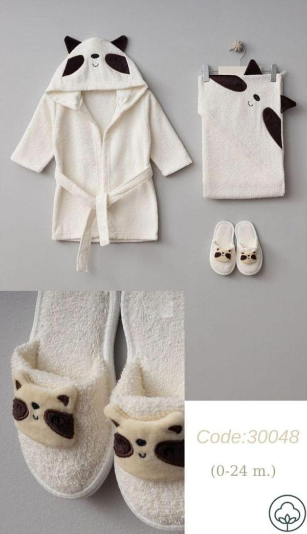 Bebitof Bebek Panda Figürlü 4 Parça Bornoz Seti - Image 1