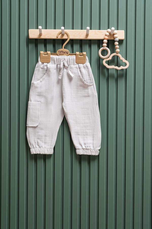 Unisex Müslin Kargo Cepli Pantolon  6 Ay  3 Yaş  %100 Pamuk - Image 1