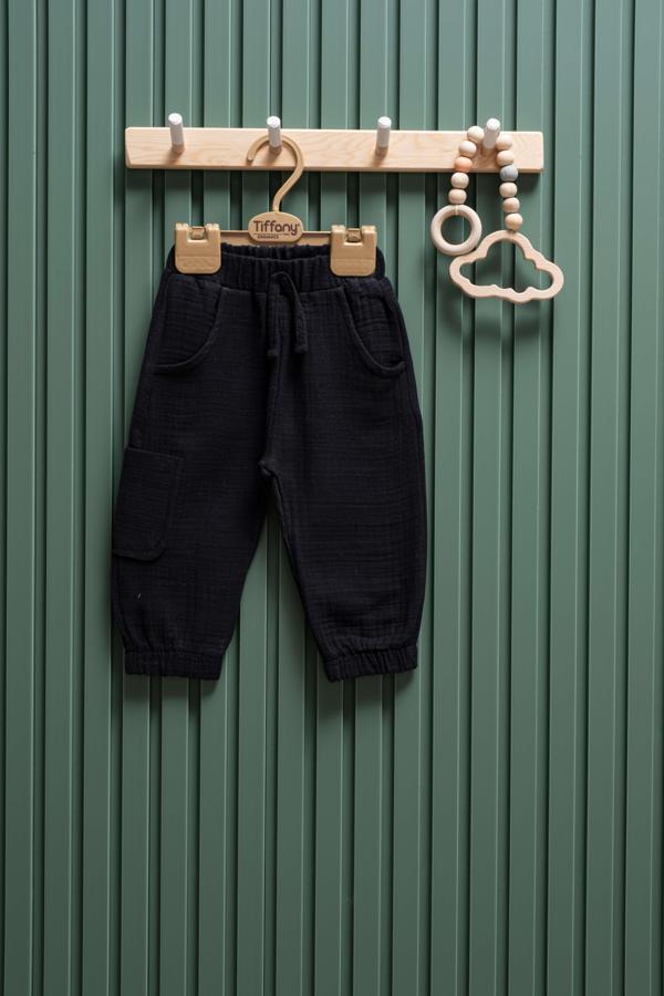 Unisex Müslin Kargo Cepli Pantolon  6 Ay  3 Yaş  %100 Pamuk - Image 1