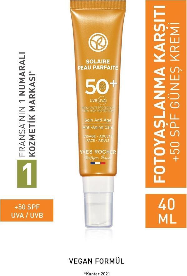 Yves Rocher Spf 50 Yüksek Korumalı Fotoyaşlanma Ve Leke Karşıtı Yüz Güneş Kremi/Solaire Peau Parfaite-40 Ml - Image 1