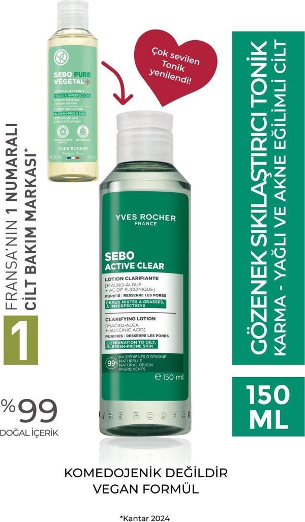 Yves Rocher Arındırıcı Gözenek Sıkılaştırıcı Tonik-Süksinik Asit&Çinko-Sebo Active Clear Botanik Kompleks-150Ml - Image 1