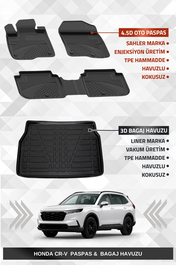 Sahler Honda CR-V 2024+ Uyumlu 4.5D Premium Havuzlu Oto Paspas ve Liner Marka 3D Bagaj Havuzu - Image 1