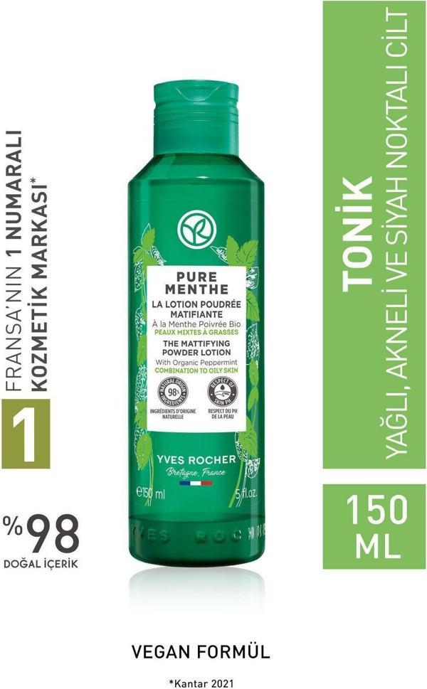Yves Rocher Karma-Yağlı-Sivilce Eğilimli Cilt, Siyah Nokta Karşıtı Pudralı Tonik-Glikolik Asit-Pure Menthe-150Ml - Image 1