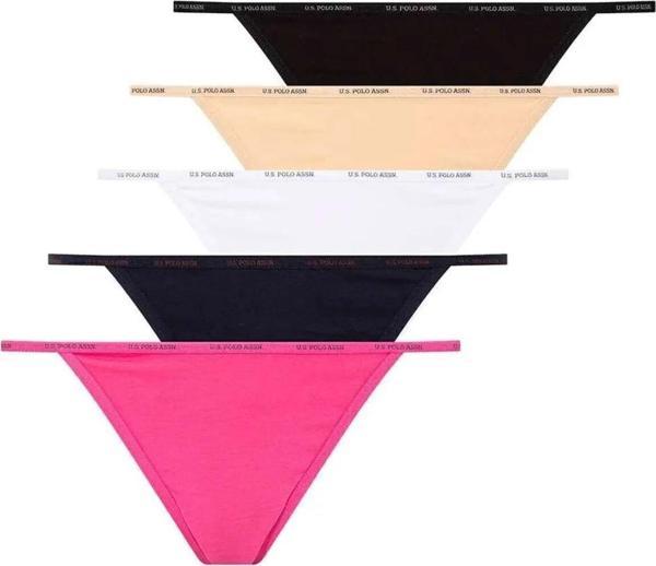 U.S. Polo Assn. Kadın 5'li Karışık V String (Lacivert-Fuşya-Ten-Beyaz-Siyah) - Image 1