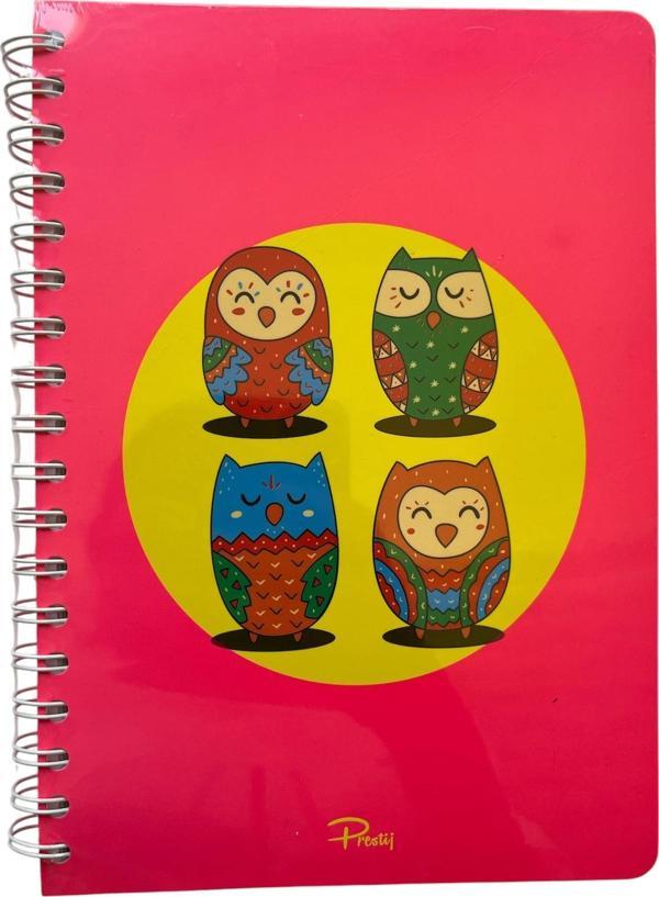 Baykuş Resimli Neon Çizgili Defter 72 Yaprak Sert Kapak Spiralli - Image 1