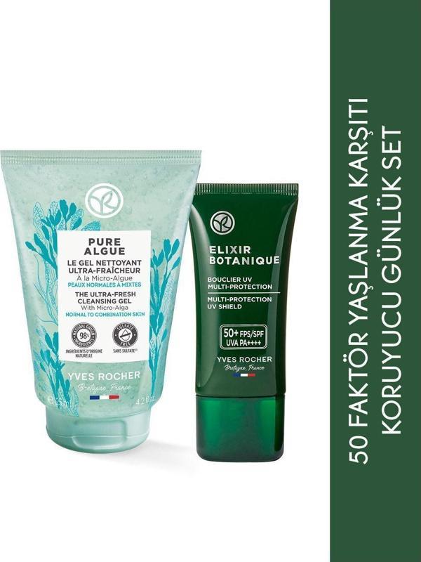 Yves Rocher Kuru Ciltlere Özel 50 Faktör Koruyuculu Yaşlanma Karşıtı Yüz Kremi, Yüz Yıkama Jeli Rutin Seti - Image 1