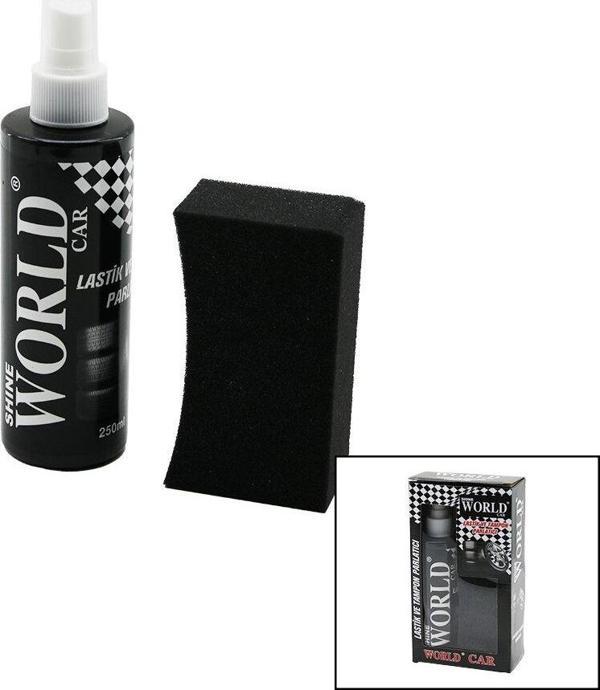 SHINE WORLD CAR  LASTİK - TAMPON  PARLATICI SPREY SETİ  PLASTİK ŞİŞE   250ML ± %10 PARLATMA SÜNGERİ (2818) - Image 1