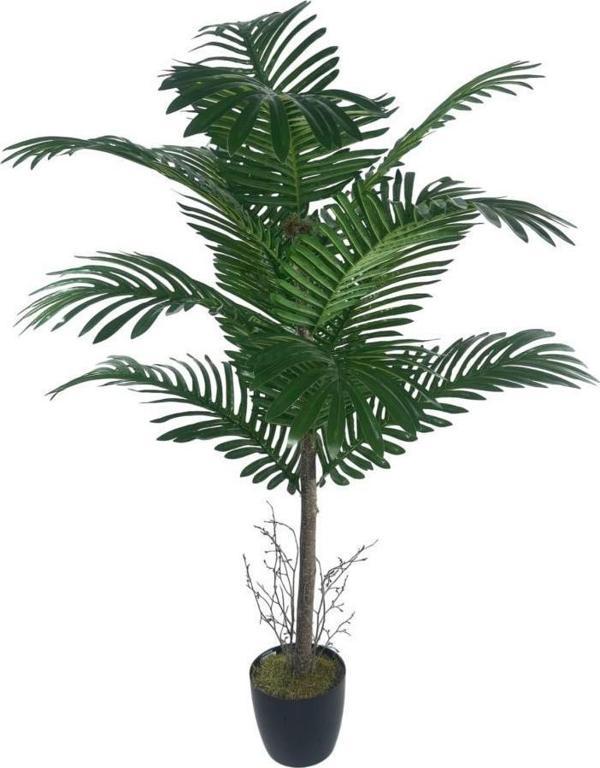 Yapay Ağaç Palmiye 12Yaprak Areka Ağacı Siyah Saksıda Tek Gövdeli 120*70Cm - Image 1