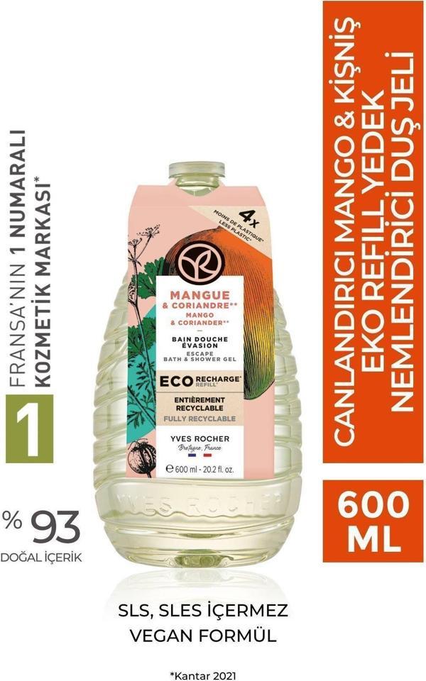 Yves Rocher Nemlendirici Eko Refill Yedek Duş Jeli - Canlandırıcı Mango Kişniş 600 Ml - Image 1