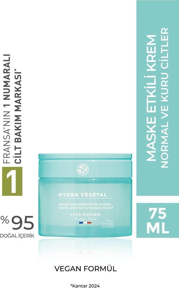 Yves Rocher Normal Ve Kuru Cilt,Hyaluronik Asit Maske Etkili Krem-Hydra Vegetal Bitkisel Nemlendirici Bakım-75Ml - Image 1