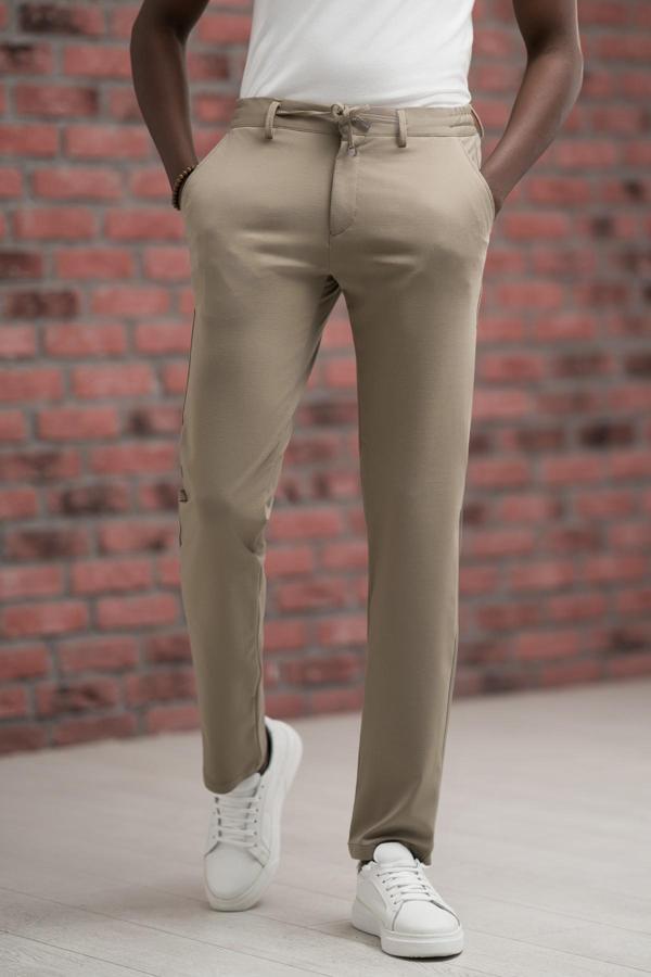 Regular Fit Likralı Penye Kumaş Beli İplikli Ve Lastikli Jogger Pantolon - Image 1