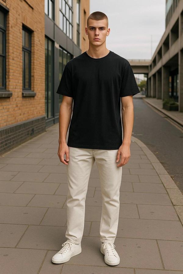 Regular Kalıp Kadın - Erkek Unisex Basic Tişört Siyah - Image 1