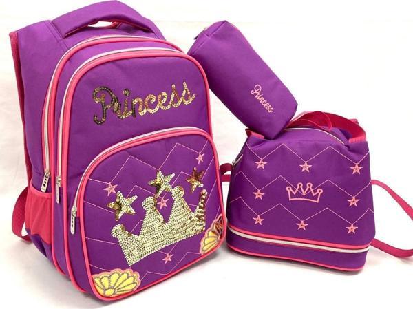 İlkokul Sırt Çantası Beslenme Çantası Ve Kalemlik Seti Princess Mor - Image 1