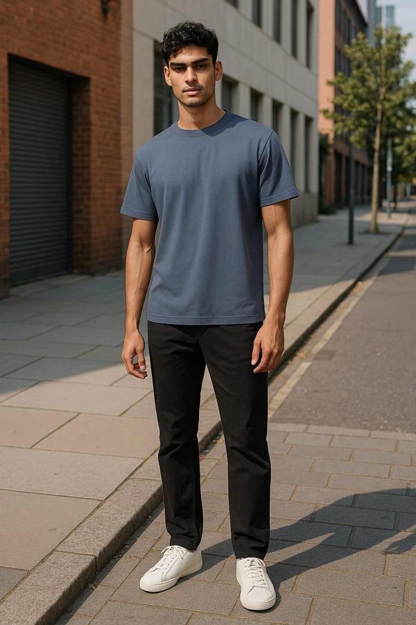 Regular Kalıp Kadın - Erkek Unisex Basic Tişört Gri - Image 1