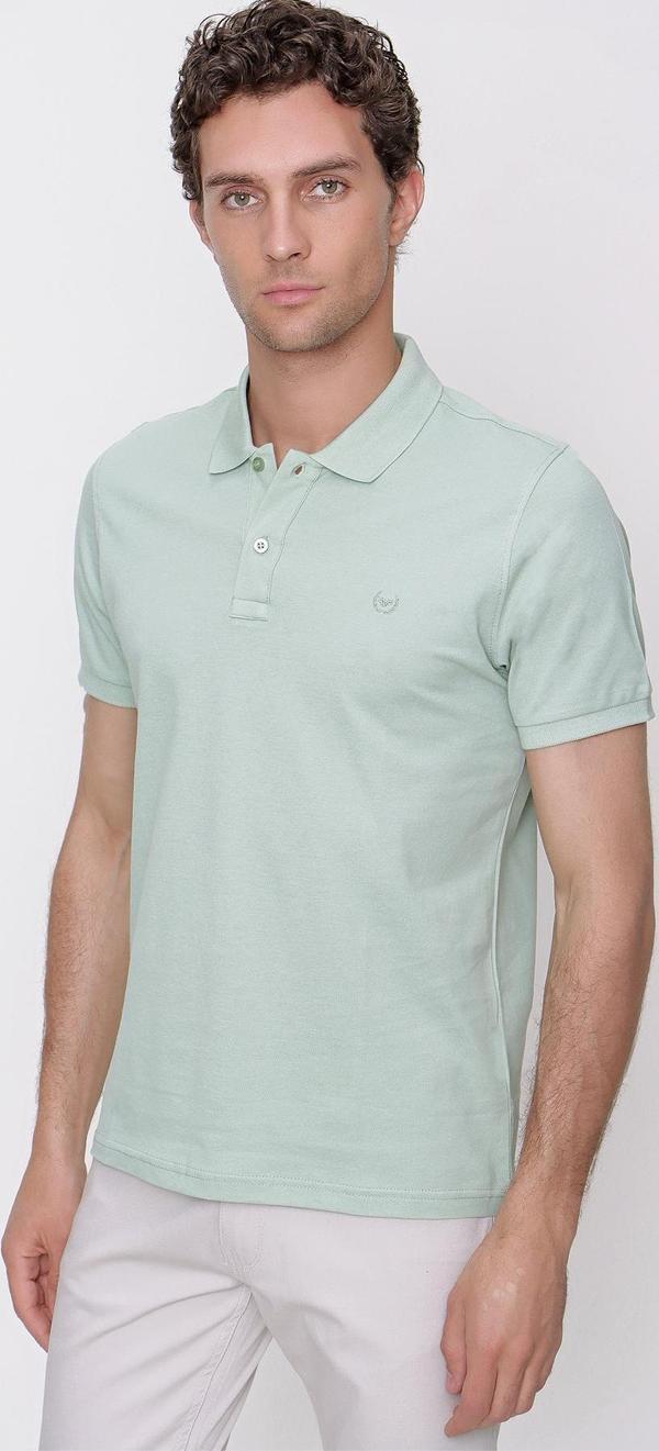 Erkek Su Yeşili Basic Düz %100 Pamuk Slim Fit Dar Kesim Kısa Kollu Polo Yaka Tişört - Image 1