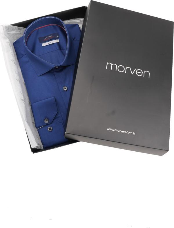 Lacivert Slim Fit Düz Sert Yaka Kolay Ütülenebilen HEDİYE KUTULU Uzun Kollu Erkek Gömlek - Image 1