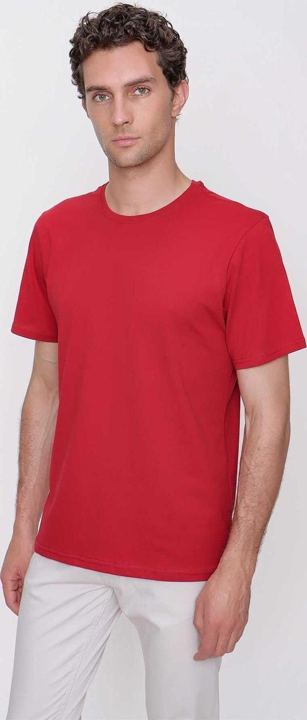 Erkek Bordo Basic Düz %100 Pamuk Bisiklet Yaka Slim Fit Dar Kesim Kısa Kollu Tişört - Image 1
