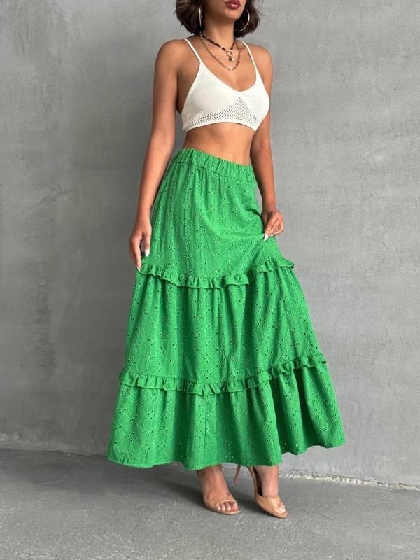 Fırfırlı Brodeli Astarlı Uzun Etek Yeşil S255047 - Image 1