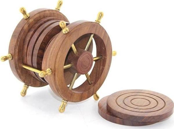 Pirinç Dümenli Ahşap Bardak Altı W720 - Image 1