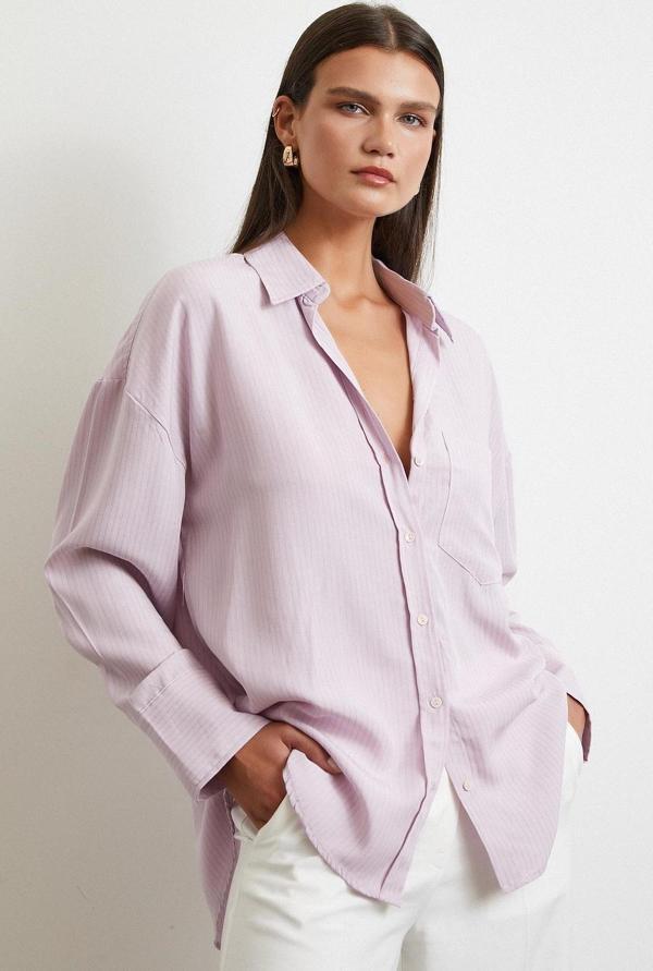 Cepli Çizgili Gömlek Lila - Image 1
