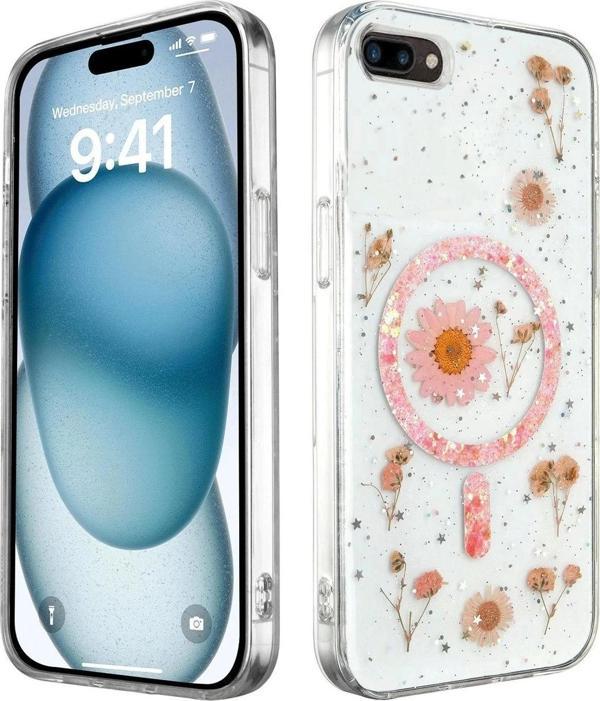iPhone 7 Kılıf Daisy Simli Magsafe Kapak - Pembe - Image 1