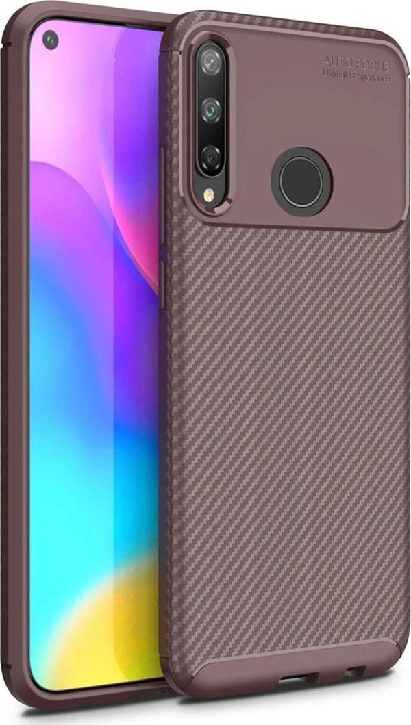 Huawei P40 Lite E Kılıf Auto Focus Karbon Kapak - Kahverengi - Image 1