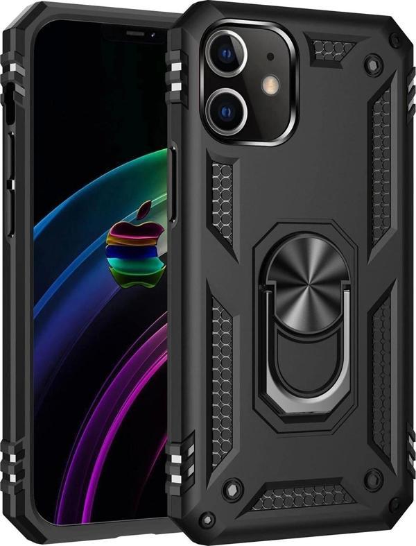 iPhone 12 Kılıf Sofya Yüzüklü Silikon Kapak - Siyah - Image 1