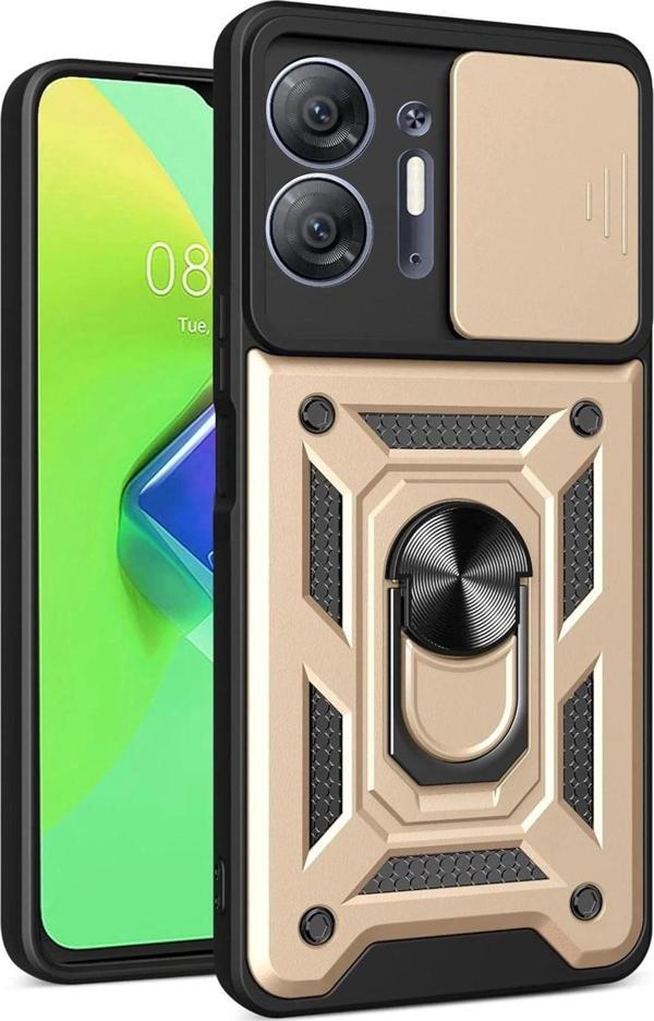 İnfinix Hot 30 5G Kılıf Pars Lens Yüzüklü Silikon - Gold - Image 1