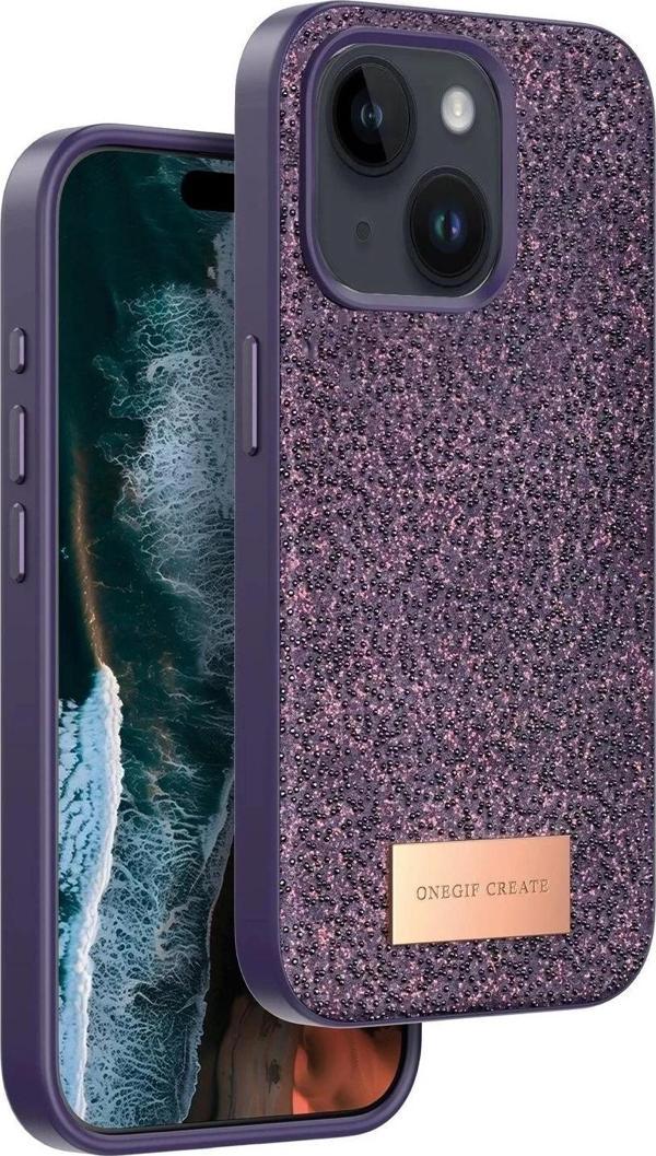 Onegif iPhone 14 Bright Simli Kapak - Derin Mor - Image 1