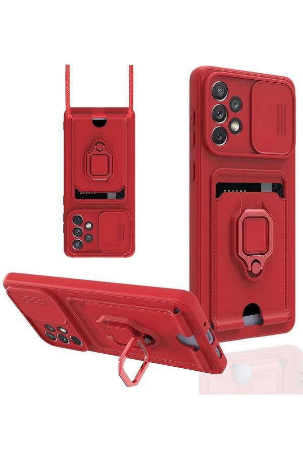 Samsung Galaxy A23 4G Kılıf Zuma Kartvizitli Yüzüklü Silikon - Kırmızı - Image 1