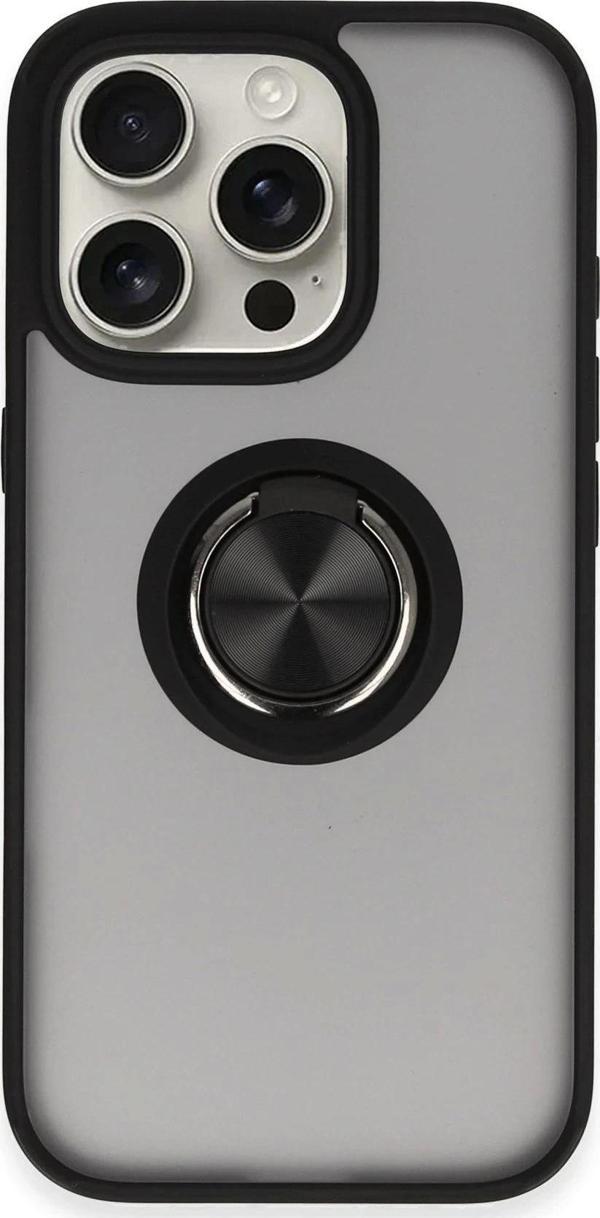 iPhone 16 Pro Kılıf Montreal Yüzüklü Silikon Kapak - Siyah - Image 1