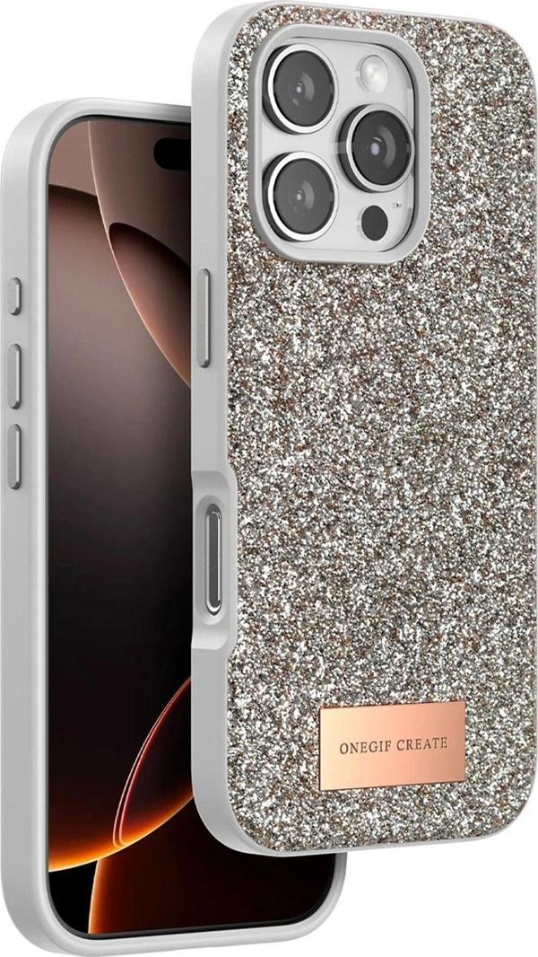Onegif iPhone 16 Pro Bright Simli Kapak - Çöl Titanyum - Image 1
