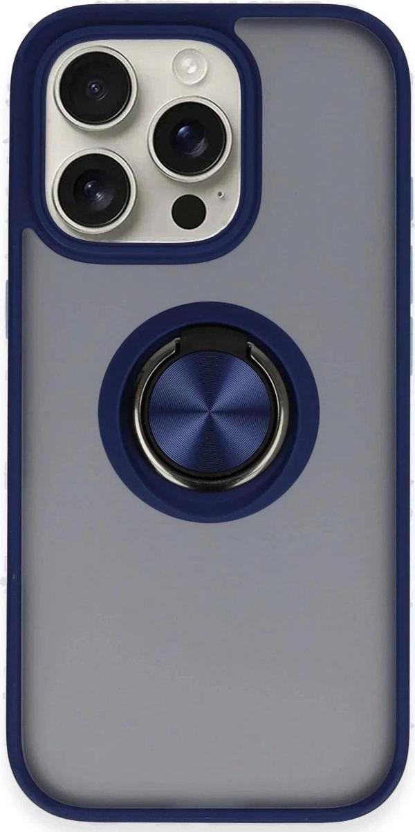 iPhone 16 Pro Kılıf Montreal Yüzüklü Silikon Kapak - Lacivert - Image 1