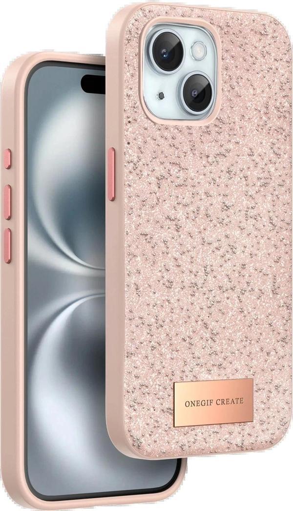 Onegif iPhone 15 Plus Bright Simli Kapak - Pembe - Image 1