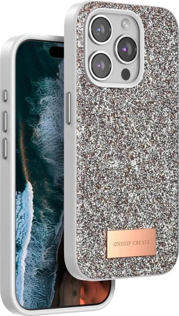 Onegif iPhone 15 Pro Max Bright Simli Kapak - Gold - Image 1