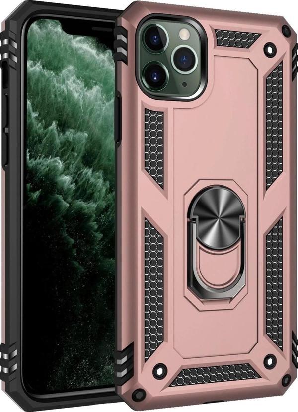 iPhone 11 Pro Kılıf Sofya Yüzüklü Silikon Kapak - Rose - Image 1