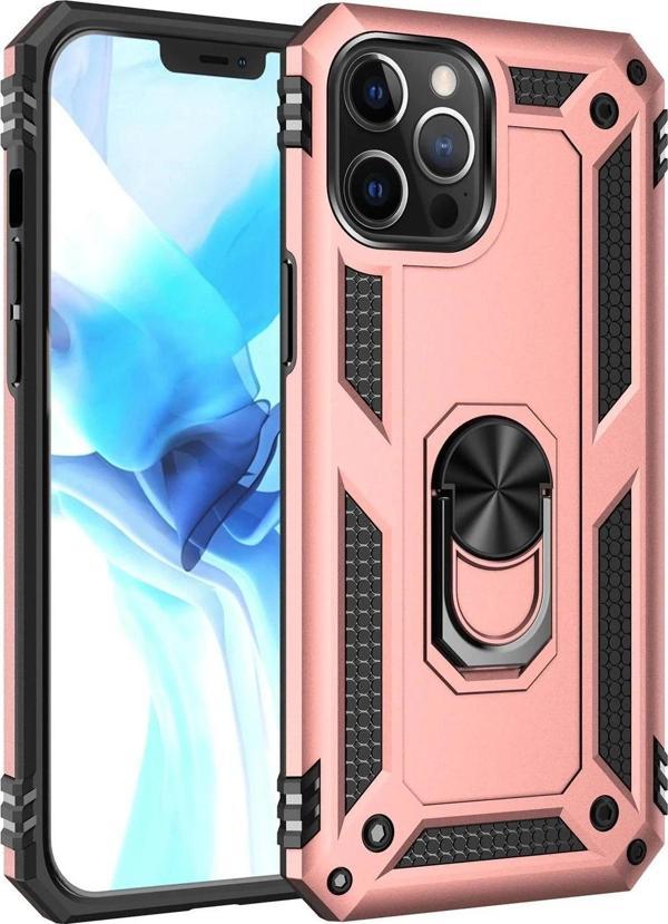 iPhone 12 Pro Max Kılıf Sofya Yüzüklü Silikon Kapak - Rose - Image 1
