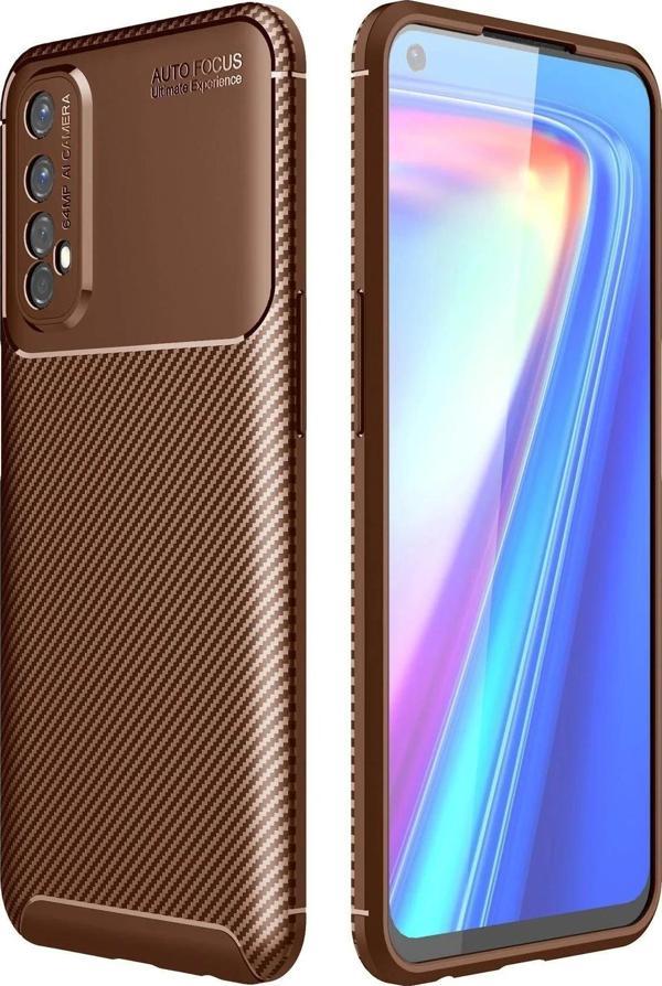 Realme 7 Kılıf Auto Focus Karbon Kapak - Kahverengi - Image 1